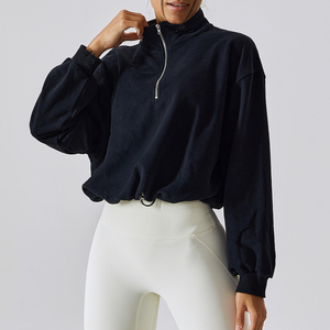 Womens Oversized Quarter Zip <b>Sweatshirt</b> <b>Long</b> Sleeve High Neck Casual Pullover Breathable Knitted Activewear Workout Training top - Product Image 2
