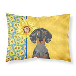 Verano girasoles Dapple Dachshund arte decorativo estándar funda de almohada ligera Super suave fácil cuidado almohada negra - Product Image 1