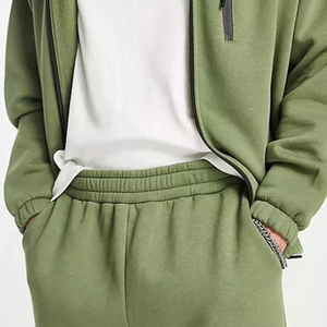 Ensemble de survêtement unisexe vert olive, manches longues, fermeture éclair, couleur unie, vêtements décontractés avec poches latérales, style automne - Product Image 6