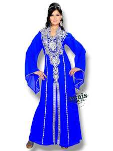 ชุดราตรีทรงเอไลน์ยาวคลุมเท้าสำหรับผู้หญิง สีน้ำเงินรอยัล ปักลาย ผ้าชีฟองโพลีเอสเตอร์ ประดับด้วยลูกปัด ดีไซน์เรียบหรูจาก AWAIS HOUSE - Product Image 3