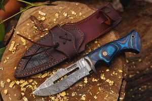 Couteau Bowie artisanal en cuivre damas, manche de 11 pouces en bois Pakka avec mosaïque - Product Image 4