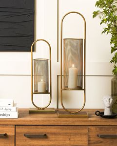 Modern Gold Metal Mesh <b>Hurricane</b> Candle Holder, Decorative <b>Lantern</b> Candle Stand for Home, Wedding & Table Centerpiece - Product Image 2