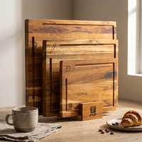 Ensemble de 3 planches à découper en bois d'acacia/teck certifiées FSC Ha Le, double face, non toxiques, pour la cuisine, épaisseur 1,5 cm