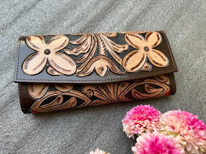 New Bohemian Hand Tooled Leather Saddle <b>Blanket</b> Tassel Handbag Stylish Hand Carving Leather Floral Wallet Combo Set for Women's - Product Image 3