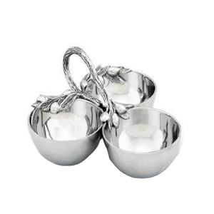 Ensemble de 3 bols de service uniques pour la maison, l'hôtel et le restaurant, bols de service et de présentation, finition argentée, bols de service en métal de forme ronde - Product Image 1