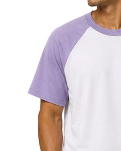 Custom <b>White</b> And Lavender Purple Raglan T Shirt For Men Short Sleeve Crew Neck Cotton <b>Tee</b> Custom Casual Color Block Streetwear - Product Image 3