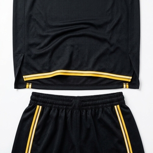 Oferta Especial: Conjunto de Uniforme de Baloncesto Personalizado con Ribete Negro y Dorado, Sublimado, de Malla, Sin Mangas, para Equipo, con Tecnología de Absorción de Humedad - Product Image 4