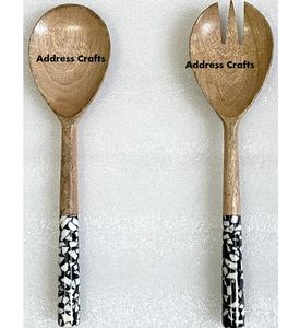 Handcrafted Resin Handle & Wooden Salad <b>Serving</b> <b>Spoon</b> Fork Set Eco Friendly Salad Server Cutlery Set Kitchen Use Dishwasher Safe - Product Image 1