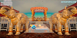 Lieu de mariage traditionnel entrée éléphants dorés grande scène hindoue pour mariages malaisiens décoration de scène de mariage tamilien - Product Image 3