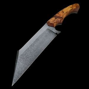 Couteau de chasse et de camping artisanal en acier Damas avec manche en bois, personnalisable OEM, incluant une fourreau en cuir de buffle - Product Image 2