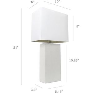 Elegant Designs LT1025-WHT Lampada da Tavolo Moderna in Pelle con Paralume in Tessuto Bianco Design Contemporaneo per Arredamento Casa - Product Image 3