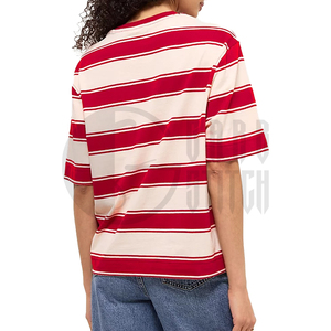 Camiseta de Cuello Redondo de Punto, Informal, Transpirable, a Rayas Rojas, para Verano - Product Image 2