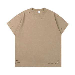 เสื้อยืดแขนสั้นผู้ชายสไตล์ลำลอง OEM ผ้าฝ้าย 100% ล้างสีแบบแอซิดวอช พิมพ์ลายโลโก้ตามสั่ง งานดิสเทรส ผ้าหนา สตรีทแวร์ มีสินค้าในสต็อก - Product Image 3