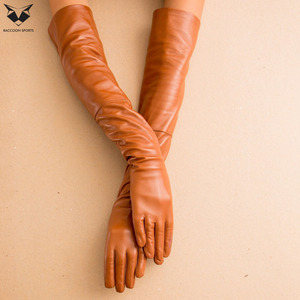 Wholesale Tan Camel <b>Long</b> PU Leather <b>Gloves</b> Women Slim Fit Elbow Length Evening <b>Gloves</b> Soft Synthetic Leather Dress Mittens - Product Image 5