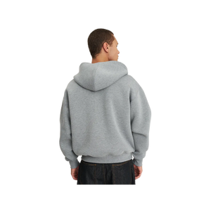 Men's Oversized Hooded Zip-Up Sweatshirt Solid Color Casual Autumn Wear Gray Cotton Fleece Knitted Regular Fit - Product Image 3