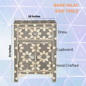 Mesita de noche con incrustaciones de hueso, mesita de noche, mesita de noche, mesa auxiliar, muebles con incrustaciones de hueso hechos a mano - Product Image 3