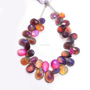 Perles de pierres précieuses en opale éthiopienne naturelle multicolore de haute qualité, facettées en forme de poire, faites à la main, certifiées par un tiers, vente en gros - Product Image 1