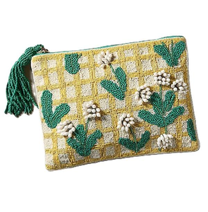 Porte-monnaie artisanal en perles de rocaille motif pastèque avec cadre métallique, pochette à monnaie brodée de perles de créateur avec motifs traditionnels - Product Image 1