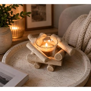 Support de bougie chauffe-plat artisanal en bois et verre, écologique, résistant à la chaleur, durable, décoration d'intérieur pour présentation de bougies - Product Image 1