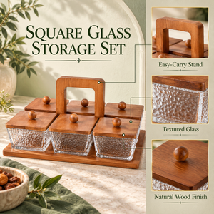 Frascos Cuadrados de Vidrio con Tapas de Madera y Soporte de Transporte para Frutos Secos, Nueces, Bocadillos, Almacenamiento en la Cocina o Despensa |   Organizadores Modernos - Product Image 2