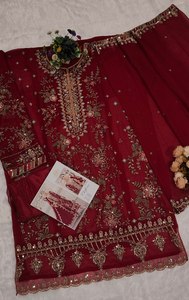 ชุดส่าหรีผ้าชีฟองสีชมพูสด PRYOSHA EXPORT พร้อมผ้าคลุมไหล่สำหรับงานอีดและงานปาร์ตี้ |   เสื้อผ้าดีไซน์หรูสไตล์ชาติพันธุ์ ปี 2026 แห้งเร็ว ลายนูน - Product Image 5