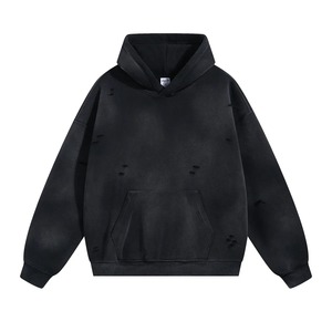 Custom Distressed <b>Vintage</b> Hoodie <b>Oversized</b> Washed Cotton Pullover <b>Sweatshirt</b> with Retro Faded Finish for Men Streetwear Casual - Product Image 2