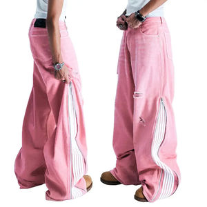 Pantalones vaqueros de mezclilla para hombre, estilo acampanado, holgados, rasgados, con lavado ácido, de pierna ancha, con tirantes, efecto apilado y desgastado, para estudiantes y fabricantes de ropa. - Product Image 2