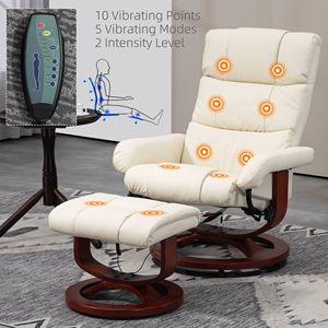 Poltrona Reclinabile Massaggiante in Ecopelle Bianco Crema con Poggiapiedi, Seduta Confortevole per Casa con Sedile Girevole Telecomandato - Product Image 4