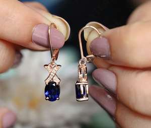 Pendientes Colgantes de Zafiro Azul con Moissanita, Estilo Art Deco, Plata de Ley 925, Chapados en Oro Rosa de 14K, Joyería para Mujer - Product Image 4