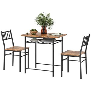 Set tavolo da bar in 2 pezzi con struttura in legno e ripiano portaoggetti marrone - Product Image 1