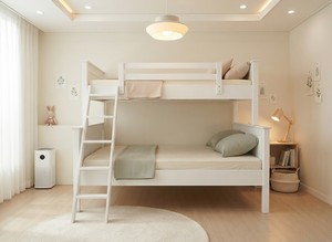 Modern Design Solid Rubber Wood Twin-Full Size <b>Bunk</b> <b>Bed</b> High Quality <b>White</b> Bedroom Furniture P.D.T Brand Stackable - Product Image 1