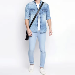 <b>Men</b> Cotton <b>Denim</b> Short Sleeve Blue Summer <b>Shirt</b> Custom Button Down Lightweight Casual Top <b>for</b> Warm Weather Outfits - Product Image 5