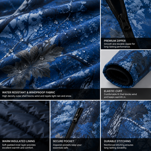 Men's Blue Forest Camouflage Hooded Puffer <b>Jacket</b> <b>Waterproof</b> Windproof Thermal Insulated <b>Winter</b> Outdoor Hunting Hiking Full Zip - Product Image 5