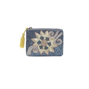 Pochette à monnaie brodée de perles de mode avec motif floral porte-monnaie brodé de perles de rocaille en gros avec fermeture à glissière - Product Image 2