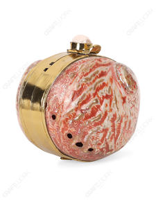 Pochette ronde en coquille d'ormeau rouge naturel avec cadre doré, sac de soirée marin de luxe, sac à main de déclaration pour resort, export OEM - Product Image 2