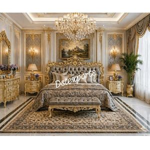 Juego de Muebles de Dormitorio Tallados en Oro Antiguo de Lujo, Diseño Popular, Juego de Muebles de Dormitorio Tallados, Cama King Size de Madera Tallada Clásica - Product Image 3