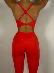 Mono de yoga personalizado al por mayor para mujer con cuello en V, elástico en cuatro direcciones, que absorbe el sudor, estilo pantalón de melocotón, ropa de gimnasio - Product Image 4