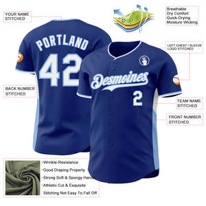Trending Blue <b>White</b> Baseball Jersey Lightweight Polyester <b>Button</b> Up Custom Embroidery Screen Print Baseball Shirt - Product Image 3