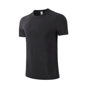 Camiseta deportiva de manga corta para hombre, azul grisáceo, azul marino, lisa, sin estampado, corte atlético, cuello redondo, básica. - Product Image 3