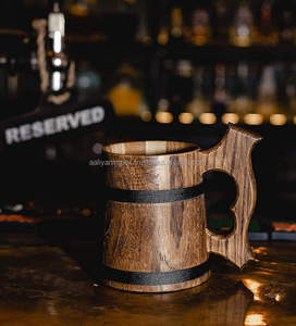 Récipient à boire en bois en gros Chope à bière en bois durable Gobelet en bois personnalisé avec poignée de AALIYAN IMPEX - Product Image 4