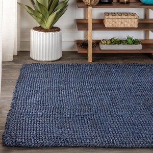 Tapis en jute tissé à la main, couleur unie, rectangulaire, style moderne, à poils plats, épaisseur fine, nettoyage facile, adapté aux animaux domestiques et aux enfants, pour salon - Product Image 2