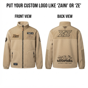 Premium 240g Polar <b>Fleece</b> <b>Running</b> Jacket Beige Sherpa <b>Fleece</b> Contrast Panels Custom Embroidery Embossed Logo Full Zip Waterproof - Product Image 1