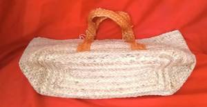 Bohemian Straw Tote Bag With Orange Handles And <b>White</b> Tassel For <b>Women</b> Beach Casual Use Lightweight <b>Handbag</b> - Product Image 4
