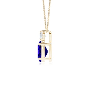 14k <b>Solid</b> <b>Gold</b> Natural Oval Blue Sapphire Solitaire <b>Pendant</b> With Diamond Prong Setting Two Stone <b>Pendant</b> Link Chain Necklace - Product Image 2