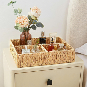 Panier de rangement en osier à compartiments, paniers en osier de jacinthe d'eau tressés à la main, panier pour organiser les tiroirs - Product Image 3