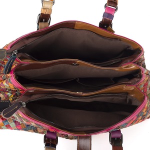 Sac Ando en cuir de vache véritable, sac fourre-tout tissé pour femmes, multicolore, double poignée, multi-compartiments - Product Image 4