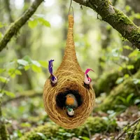 Nid d'oiseau suspendu artisanal en fibre de coco, pièce maîtresse écologique en fibre naturelle, design Art Déco, décoration animale pour la maison, Orissa