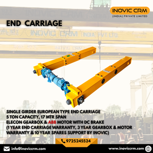 Carro final de grúa monoviga de 5 toneladas, tipo europeo, de 17 m de alcance, con caja de cambios Elecon, motor ABB y freno de CC - Product Image 2