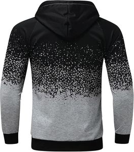 Sudadera con Capucha y Cremallera para Hombre, Diseño Degradado Negro y Gris con Puntos, Manga Raglán, Corte Regular, Informal, para Otoño, Tejido de Poliéster - Product Image 1