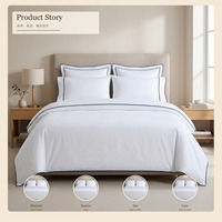 Ensemble de literie 4 pièces en coton blanc rayé 300 fils pour hôtel, housse de couette, drap et taies d'oreiller OEM pour chambre d'hôtes et complexe hôtelier